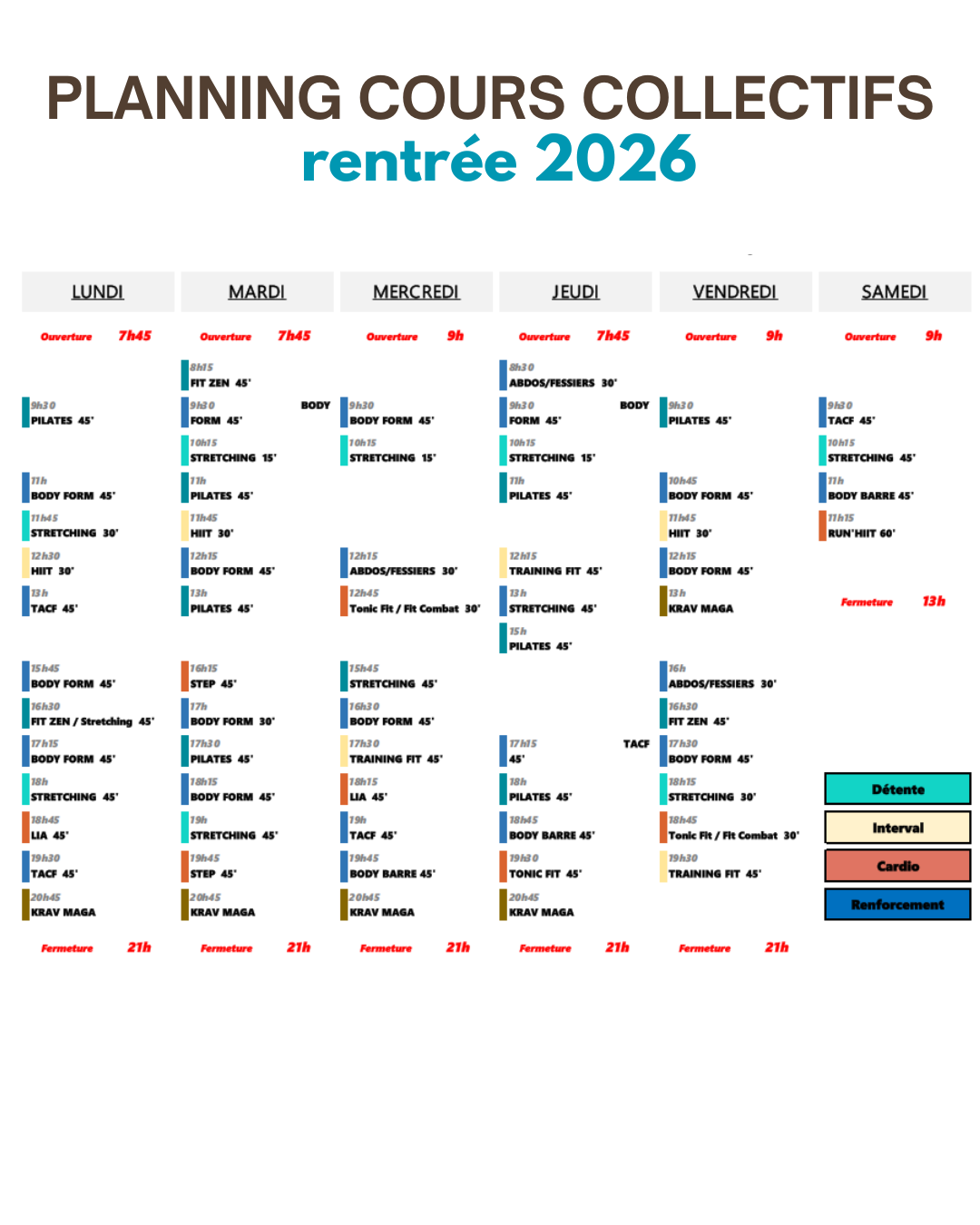 Planning des cours collectifs chez Gymligne